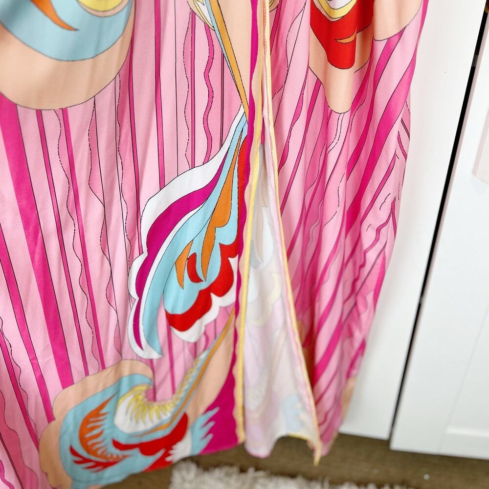 Pink Abstract Batwing Sleeve Elastic Waist Button Down Summer Maxi Dress Size XL - Picture 16 of 16